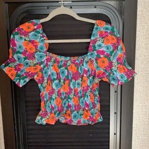 Floral puff sleeve crop top, small, Lush